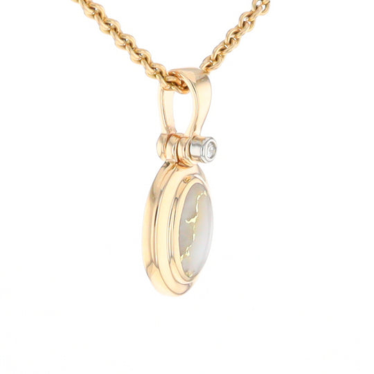 Gold Quartz Oval Inlaid Pendant with .02ct Diamond