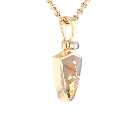 Gold Quartz Necklace Shield Shape Inlaid Pendant with .02ct Diamond