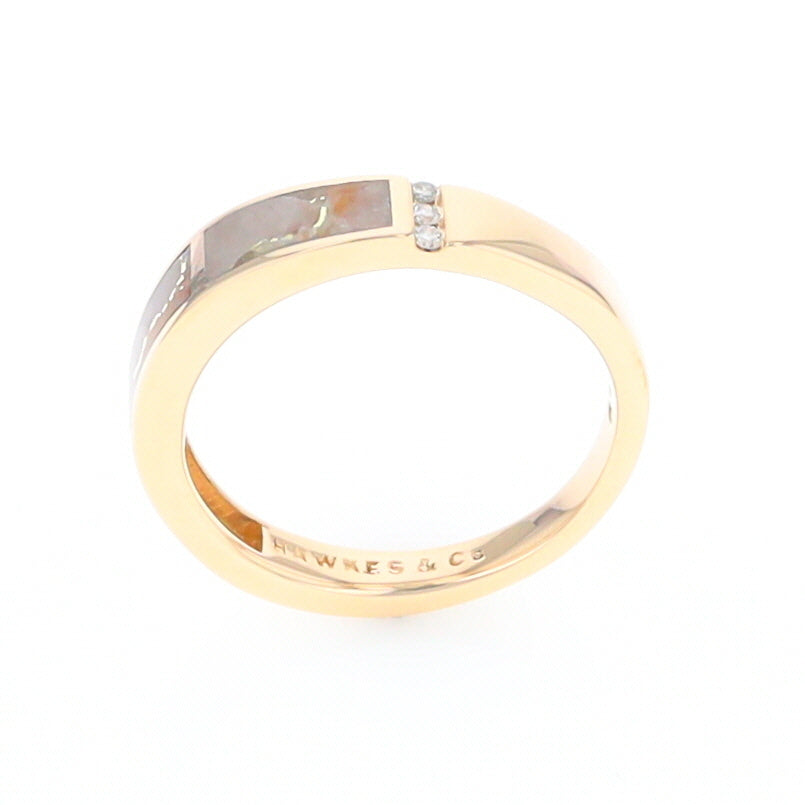 Gold Quartz Ring Double Inlaid Design with .03ctw Round Diamonds