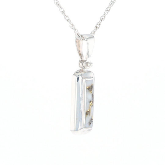 Sterling Silver Gold Quartz Invlaid Rectangle Bar Pendant - G3