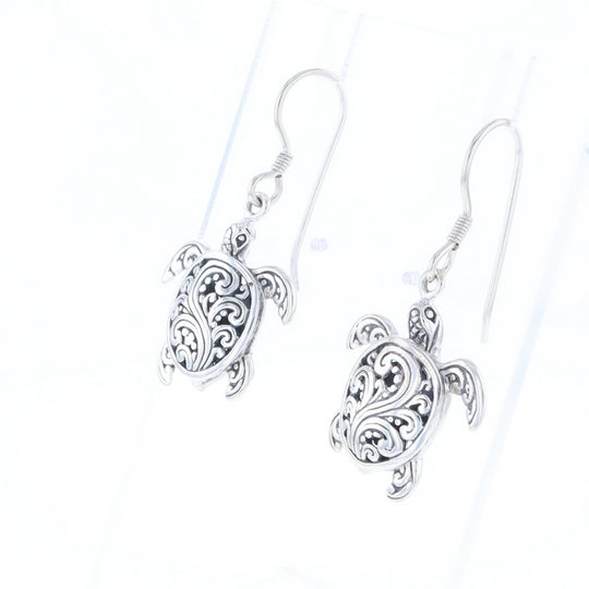 Silver Turtle Dangle Earrings