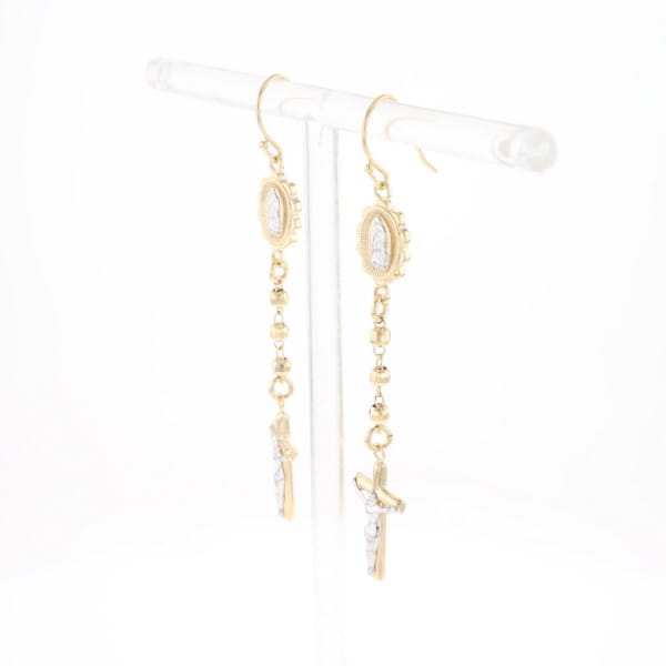 Gold Plated Virgin Mary and Crucifix Dangle Earrings