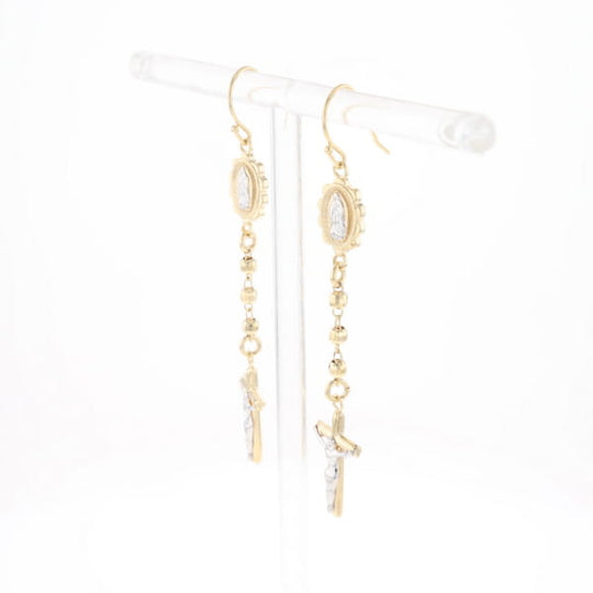 Gold Plated Virgin Mary and Crucifix Dangle Earrings