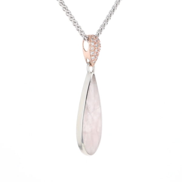 Rose Quartz Teardrop Inlaid Pendant with .11ctw diamonds