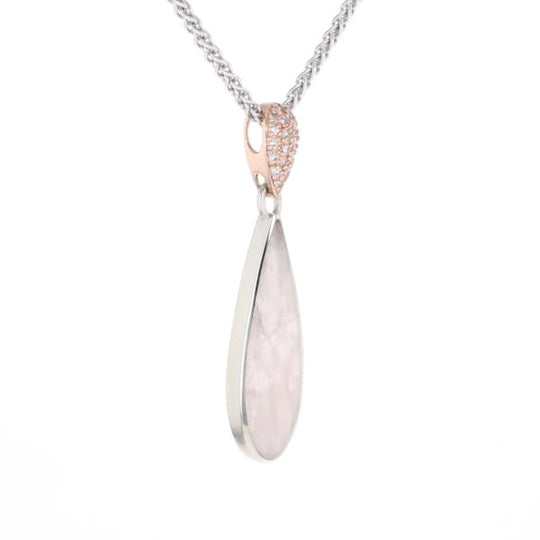 Rose Quartz Teardrop Inlaid Pendant with .11ctw diamonds