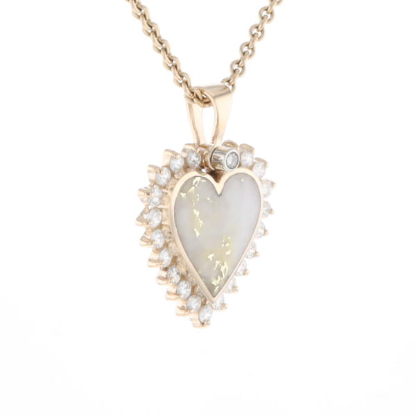 Gold Quartz Heart Shape Inlaid .55Ctw Diamond Pendant
