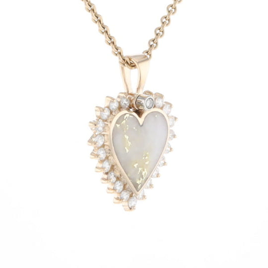 Gold Quartz Heart Shape Inlaid .55Ctw Diamond Pendant