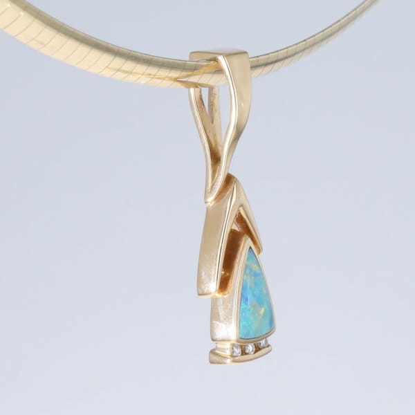 Opal Pendant Triangle Inlaid Design with .06ctw Round Diamonds