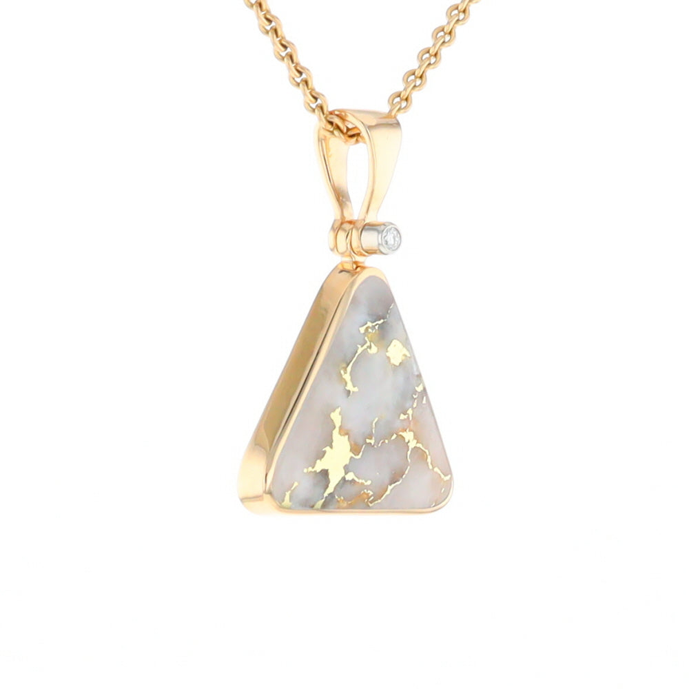 Gold Quartz Necklace Triangle Inlaid Pendant with .02ct Diamond