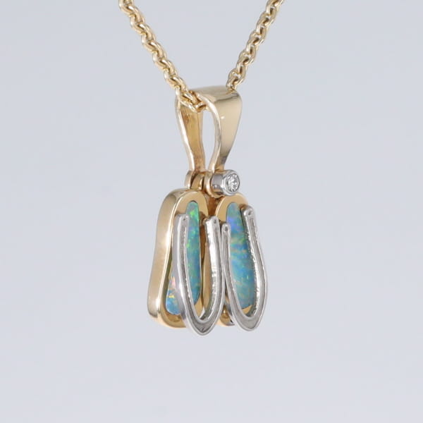 Opal Pendant Sandals Double Inlaid Design with .02ct Round Diamond