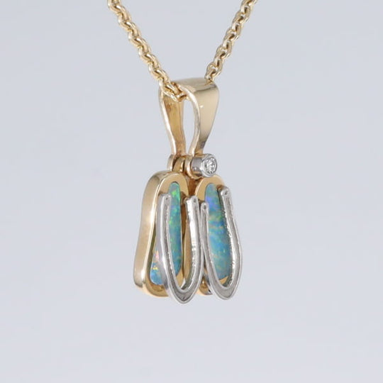 Opal Pendant Sandals Double Inlaid Design with .02ct Round Diamond