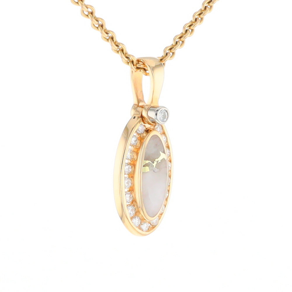 Gold Quartz Pendant Oval Inlaid with .22ctw Round Diamonds Halo