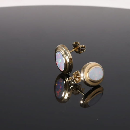 Opal Earrings Oval Inlaid Design Studs