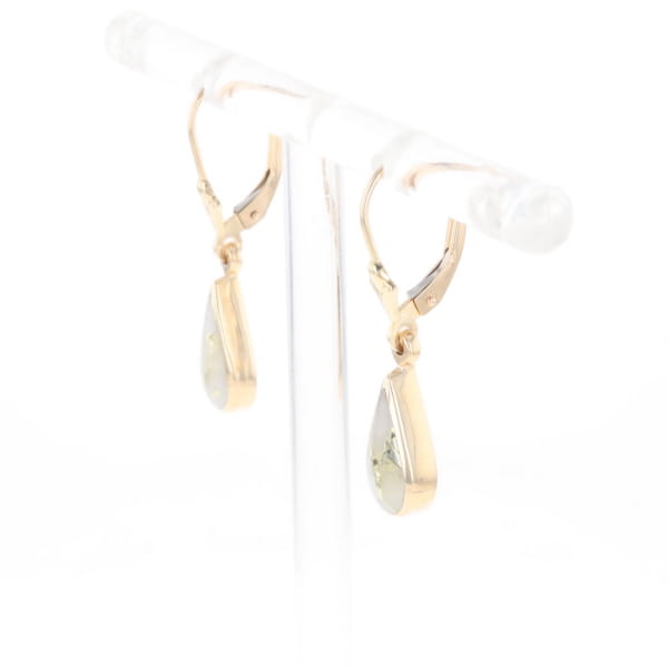 Gold Quartz Earrings Tear Drop Inlaid Lever Backs - G2