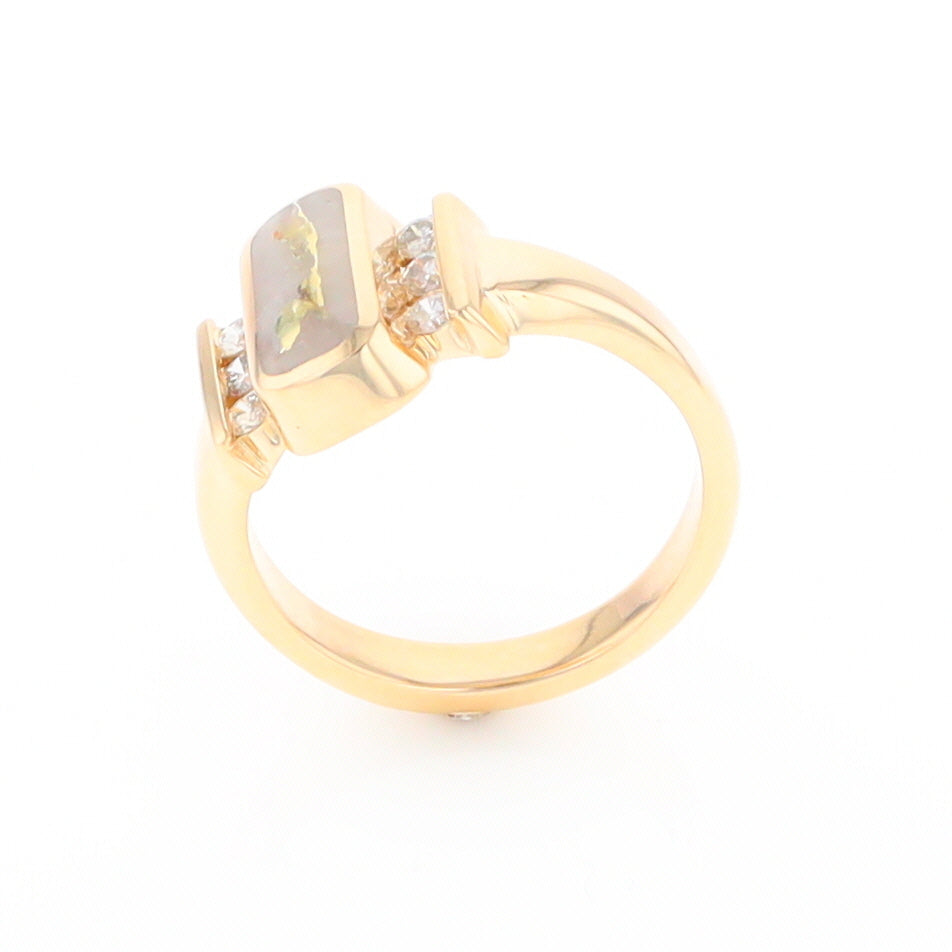 Gold Quartz Ring Oval Inlaid Design with .24ctw Round Diamonds