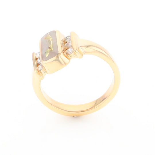 Gold Quartz Ring Oval Inlaid Design with .24ctw Round Diamonds