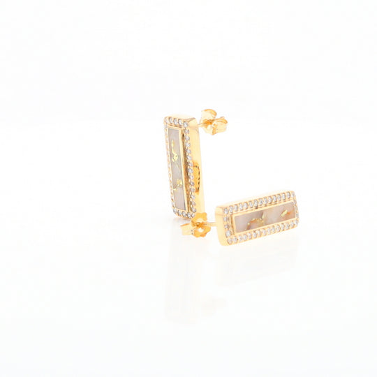 Gold Quartz Earrings Rectangle Inlaid with .50ctw Round Diamonds Halo Design - G2