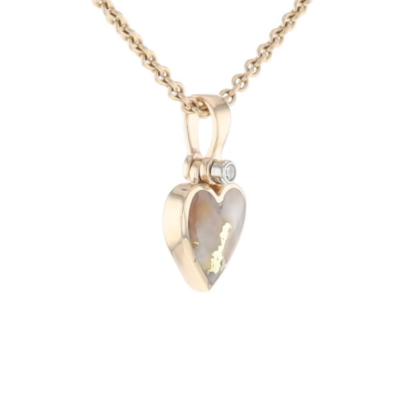 Gold Quartz Necklace Heart Inlaid Design Pendant with .02ct Diamond