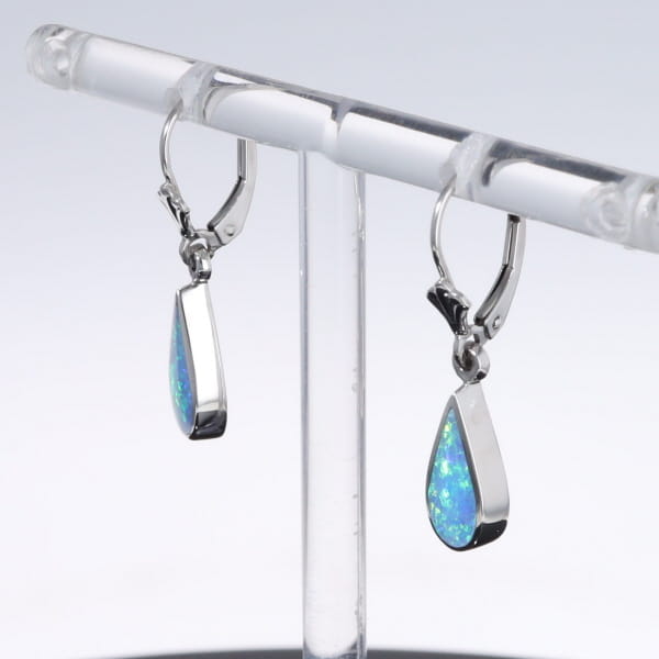 Opal Earrings Tear Drop Inlaid Design Lever Backs