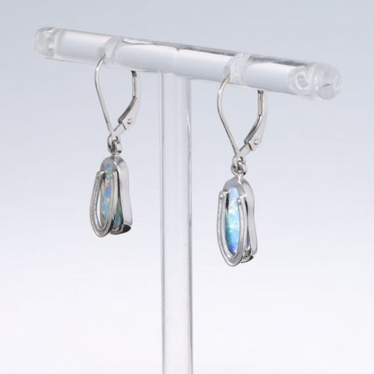 Opal Earrings Sandal Inlaid Design Lever Backs