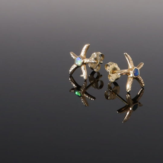 Opal Earrings Inlaid Realistic Star Fish Design Studs