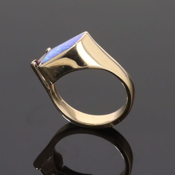 Opal Rings Geometric Inlaid with Amethyst and .08ctw Diamonds