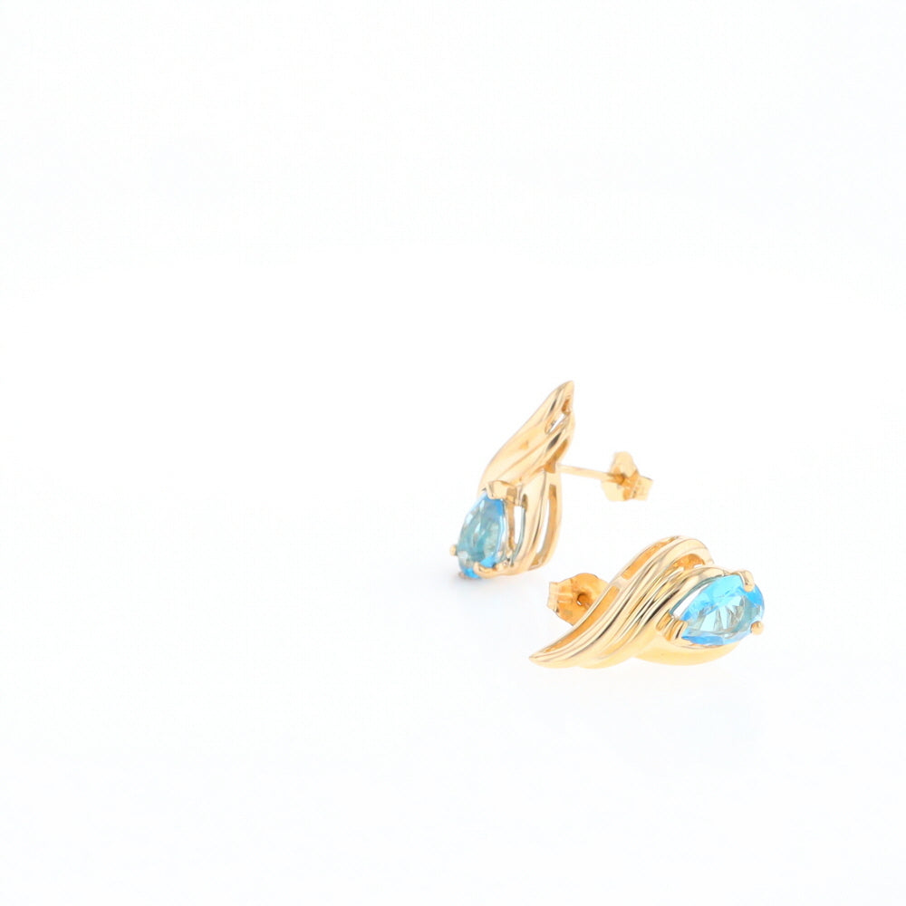 Blue Topaz Swirl Pear Stud Earrings