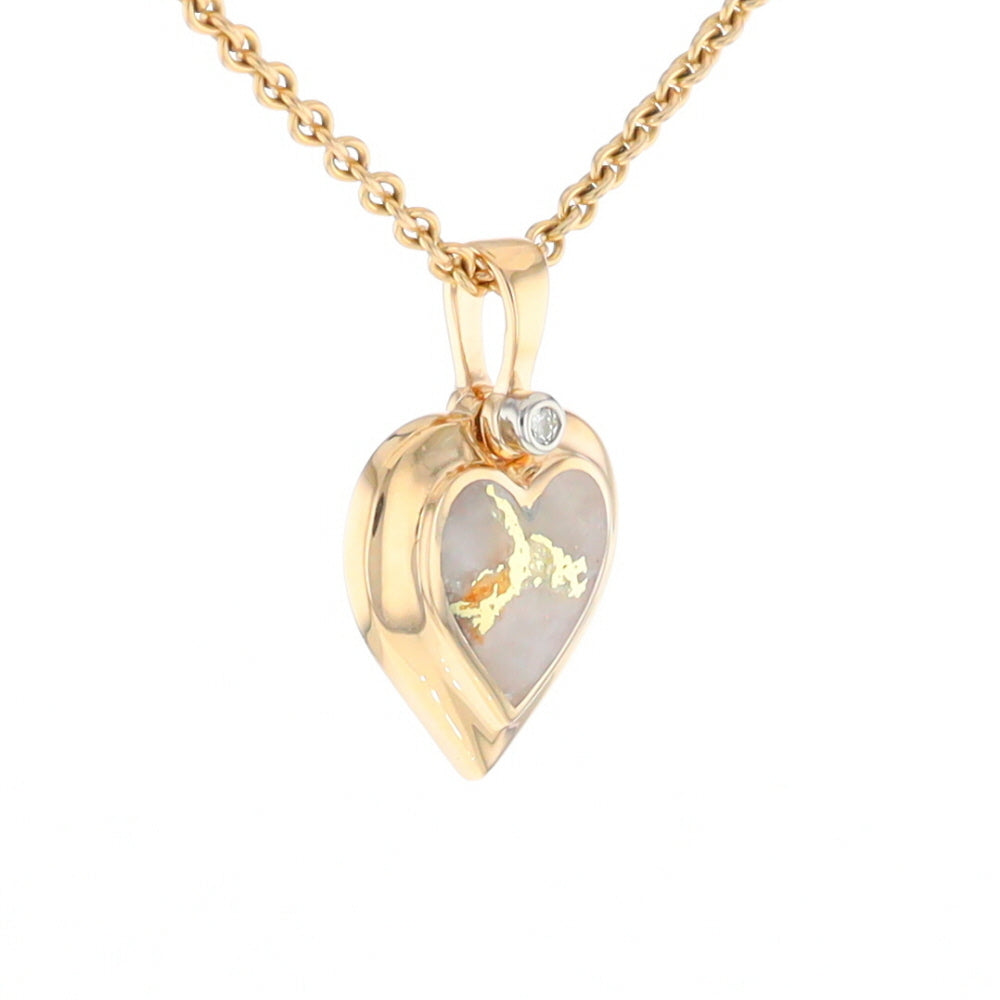 Gold Quartz Heart Shape Inlaid Pendant with .02ct Diamond