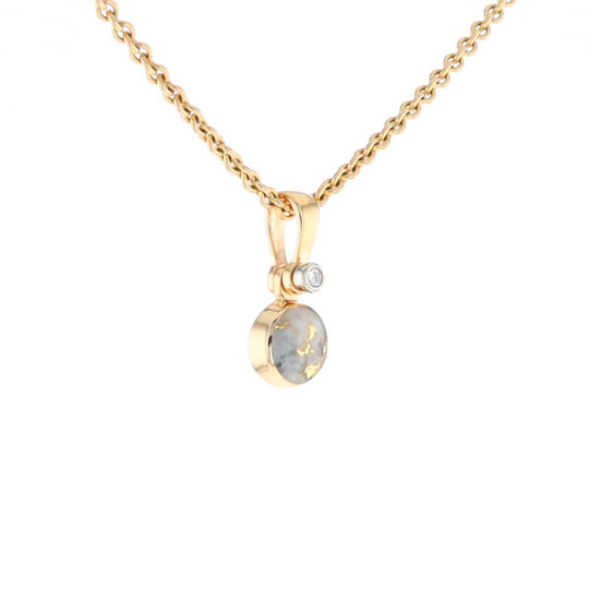 Gold Quartz Necklace Round Inlaid Pendant with .02ct Round Diamond