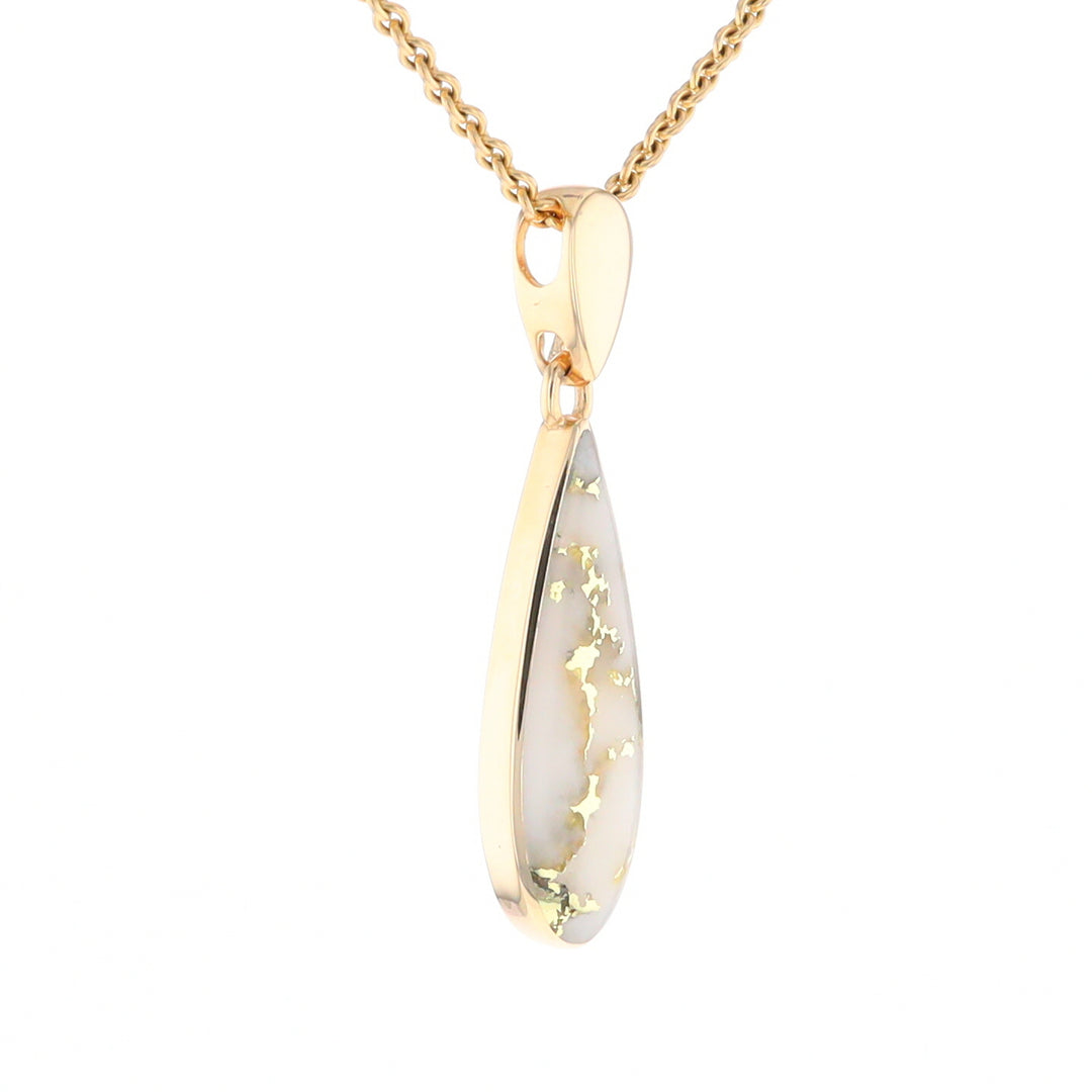 Gold Quartz Pendant Tear Drop Inlaid Design G2