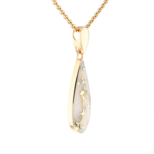 Gold Quartz Pendant Tear Drop Inlaid Design G2