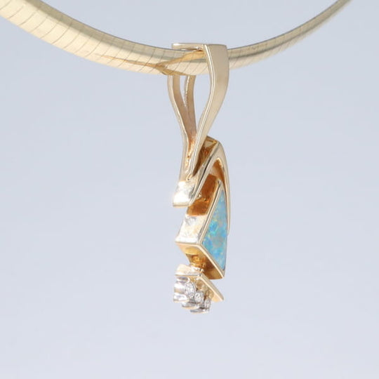 Opal Pendant Triangle Inlaid Design with .07ctw Round Diamonds