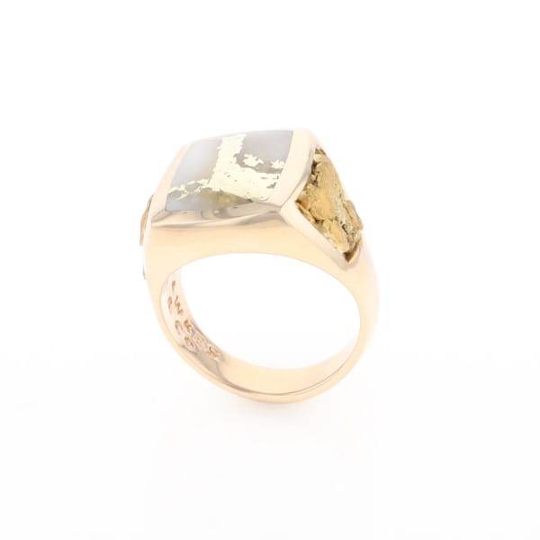 Gold Quartz Ring Double Side Natural Nuggets Rectangle Inlaid Center G1