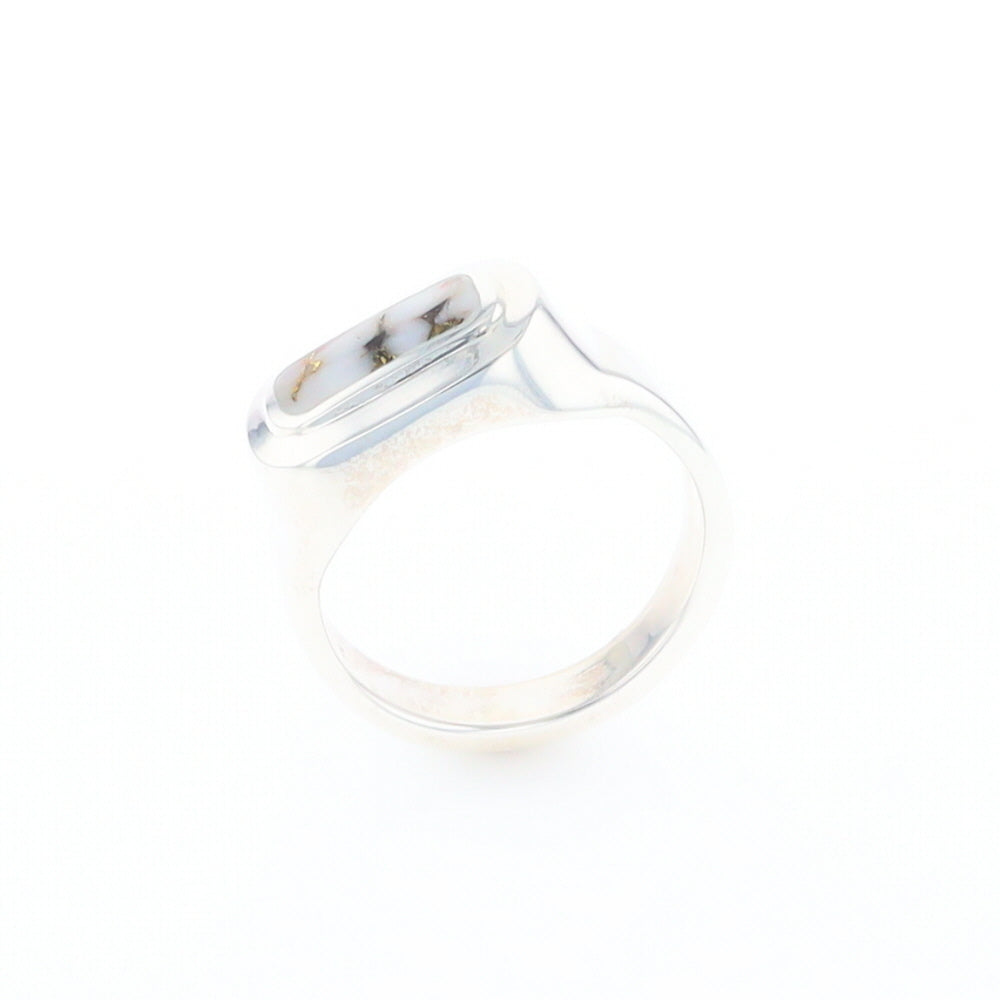 Sterling Silver Gold Quartz Inlaid Rectangular Ring - G3