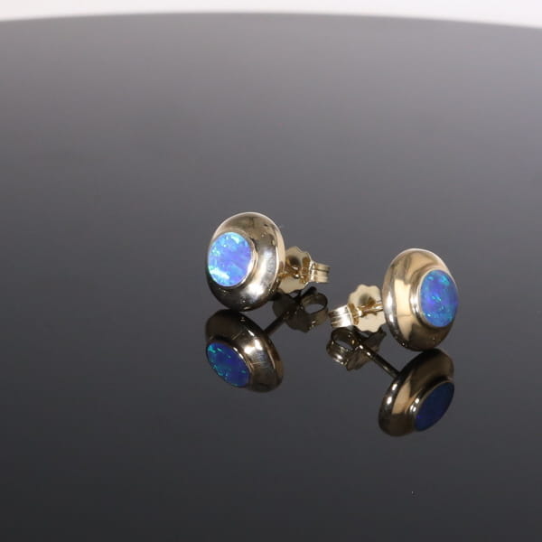 Opal Earrings Round Inlaid Design Studs