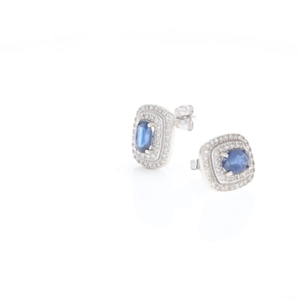 Double Halo Sapphire Earrings