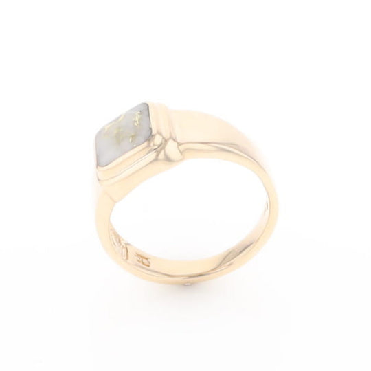 Gold Quartz Ring Square Inlaid Design