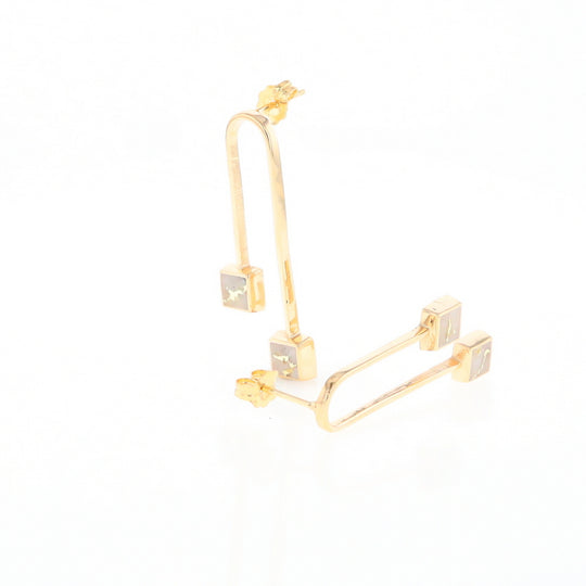 Gold Quartz Double Square Curved Bar Earrings - G2