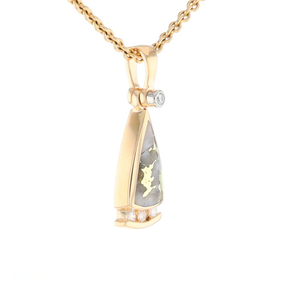 Gold Quartz Triangle Inlaid Pendant with 0.08ctw Diamonds - G2