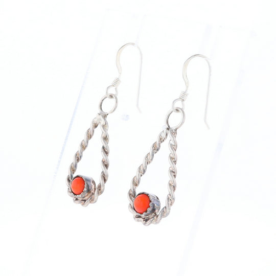 Native American Tear Drop Twist Coral Earrings