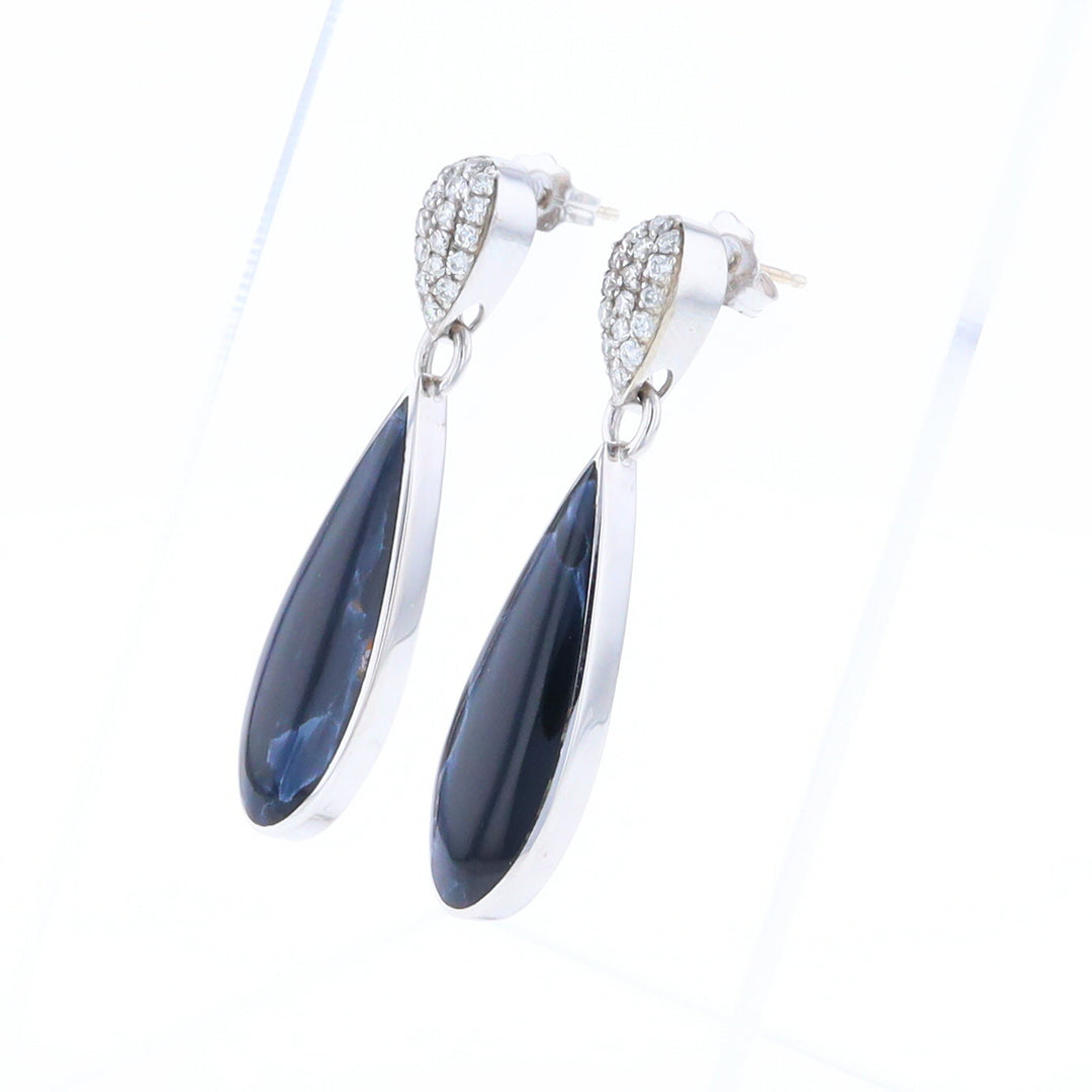 Natural Pietersite Inlaid Teardrop 0.22ctw Diamond Earrings