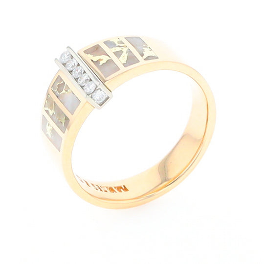 Gold Quartz Ring 6 Section Inlaid with .19ctw Round Diamonds