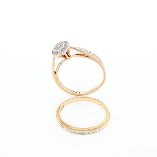 Gold Plated Silver Diamond Engagement Ring Set