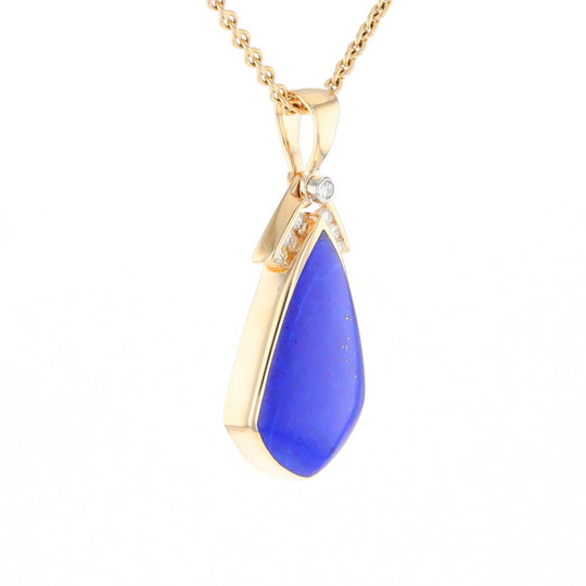 Natural Lapis pendant, tear drop inlaid design, 0.15ctw diamonds