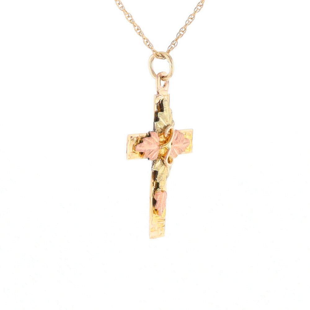 Black Hills Gold Green & Rose Leaf Cross