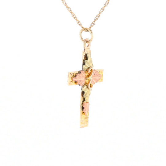 Black Hills Gold Green & Rose Leaf Cross