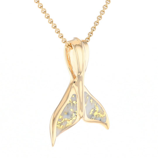 Whale Tail Necklaces Natural Gold Quartz Inlaid Sea Life Pendant