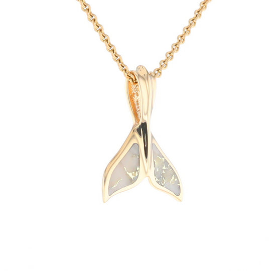 Whale Tail Necklaces Gold Quartz Double Sided Inlaid Sea Life Pendant