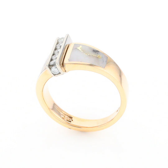 Gold Quartz Ring Double Sided Inlaid Design with .23ctw Diamonds