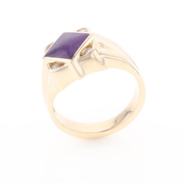 Natural Sugilite ring diamond shape inlaid design with .16ctw round diamonds